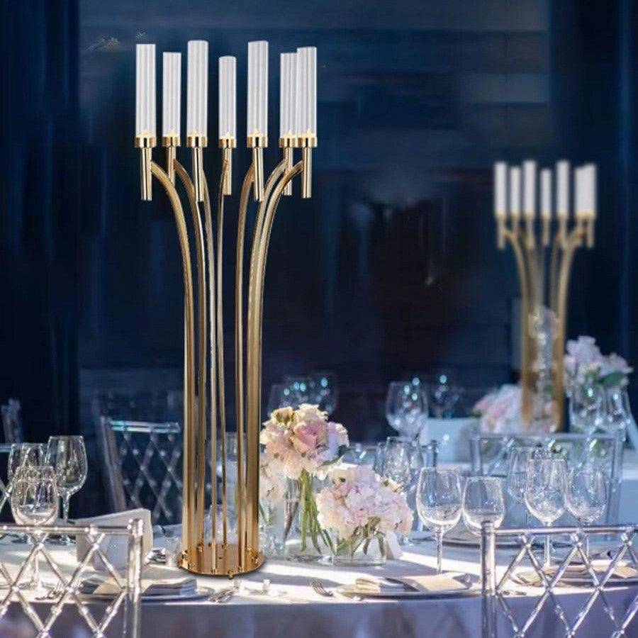 Petal Wedding Centerpiece Decor | 8-Arm Gold Candle Holder, image size:900x900