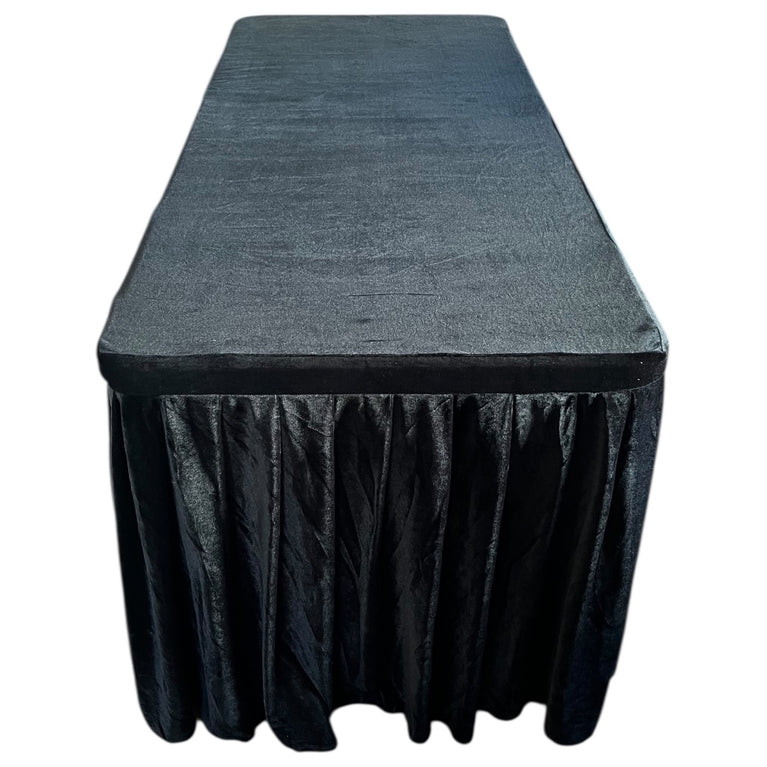 Black Velvet Tablecloth Rental – Premium Fitted 6 Ft Linen