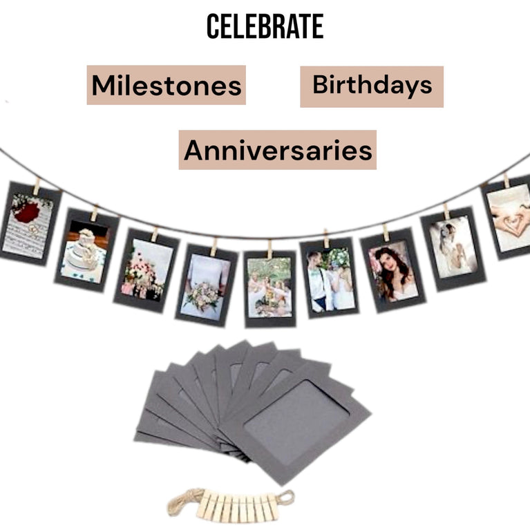 Black Paper Photo Frame Banner: Celebrate Kids Birthday Milestones