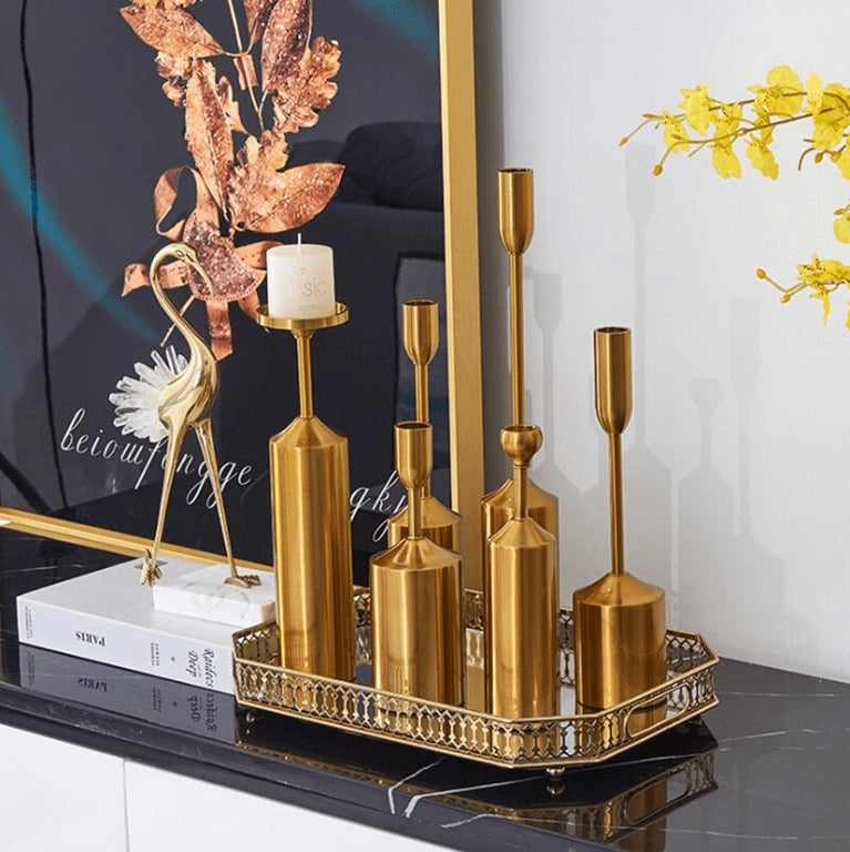 Chrome Metal Candle Holder Table Centerpieces