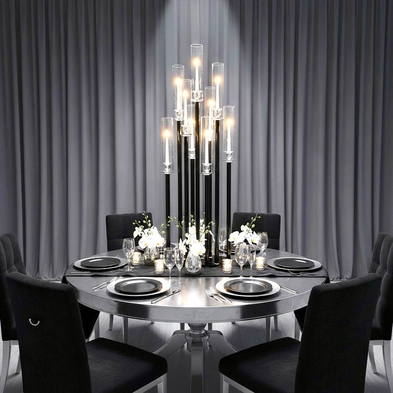 9-Arm Black Candle Holder for Rent