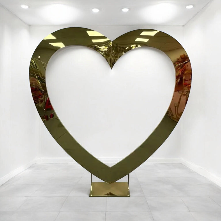 Heart Mirror Gold Wedding Backdrop - Cupid Arch Metal Stand