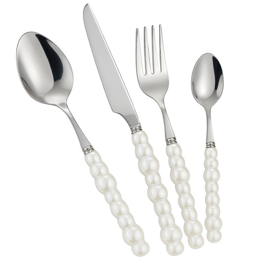White Pearl Beaded Cutlery Set for Rent