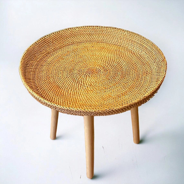 Round Handwoven Rattan Wicker Boho Coffee Table