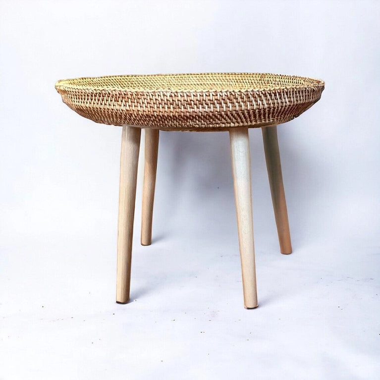 Round Handwoven Rattan Wicker Boho Coffee Table