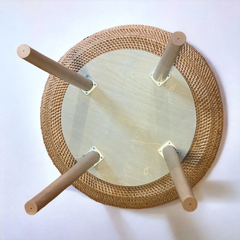 Round Handwoven Rattan Wicker Boho Coffee Table
