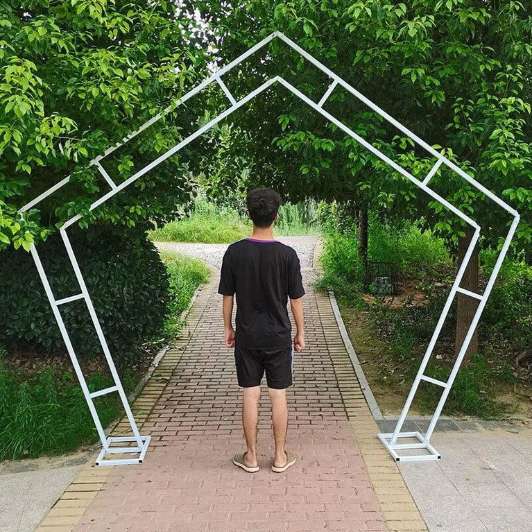 White Hexagon Wedding Arch Backdrop Stand