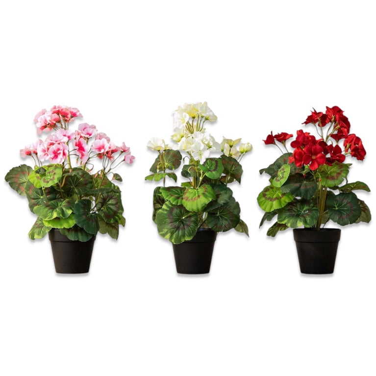 Artificial Potted Geranium Flower | 3 Colors