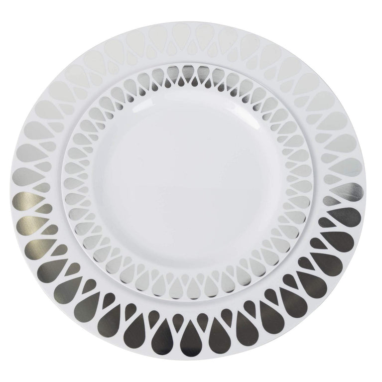 10.25 In. Silver Droplet Design Plates | 10 Count