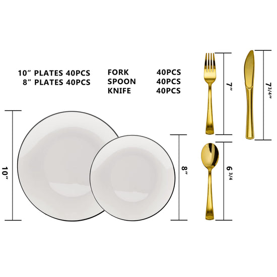 10 In. Classic White Plates Black Rim | 10 Count