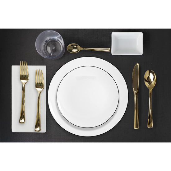 10 In. Classic White Plates Black Rim | 10 Count