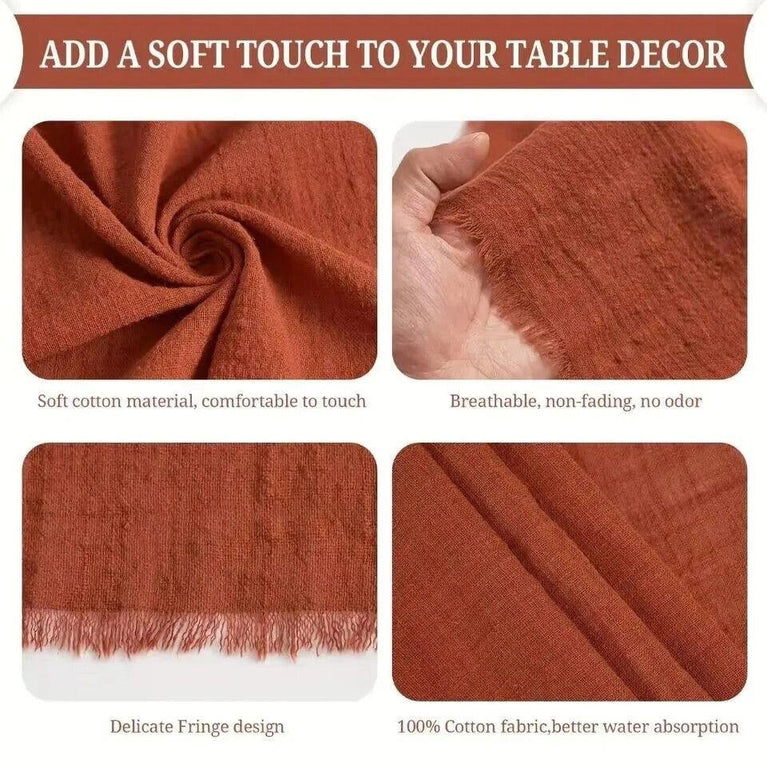 12.5" Rustic Gauze Table Decor Placemat Napkin with Fringe