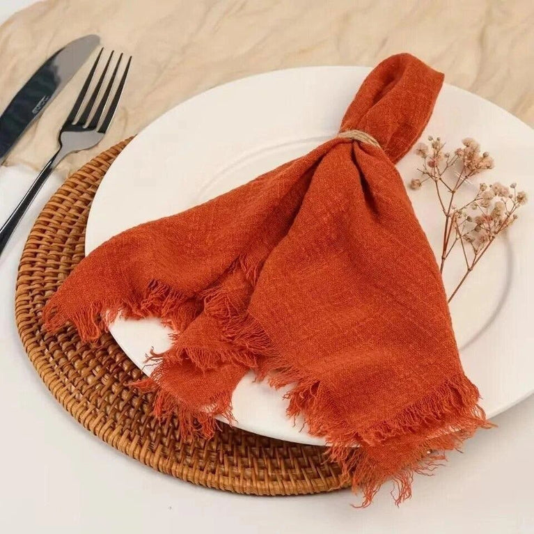 12.5" Rustic Gauze Table Decor Placemat Napkin with Fringe