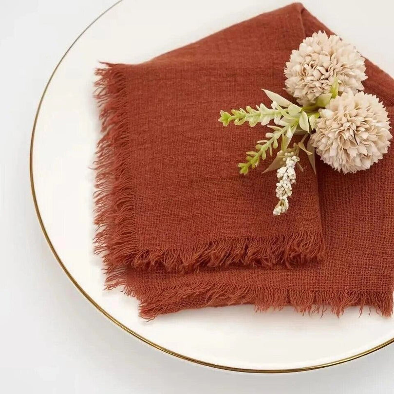 12.5" Rustic Gauze Table Decor Placemat Napkin with Fringe