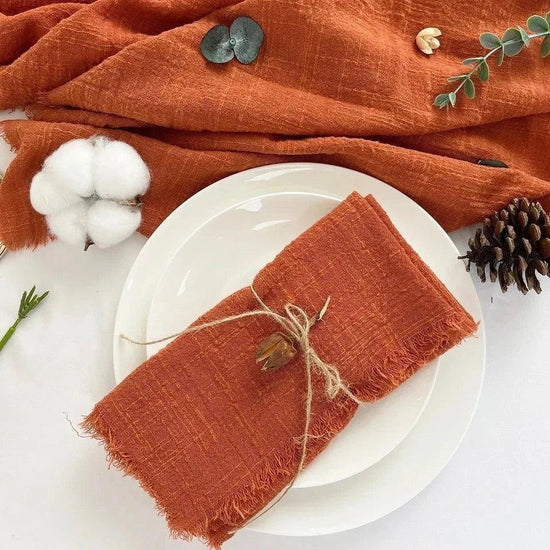 12.5" Rustic Gauze Table Decor Placemat Napkin with Fringe