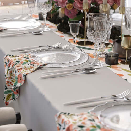 9 In. Clear/Silver Petal Plates | 20 Count