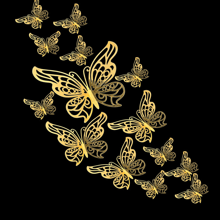 3D Gold Butterflies Wall Craft Decor 12-Pack