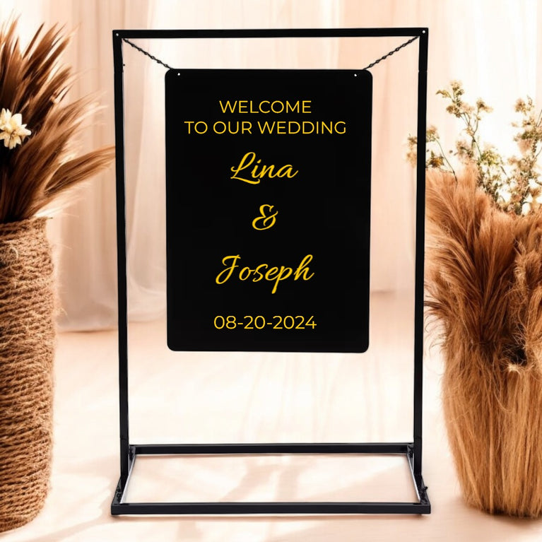 Custom Wedding Party Sign - Black Metal Welcome Display