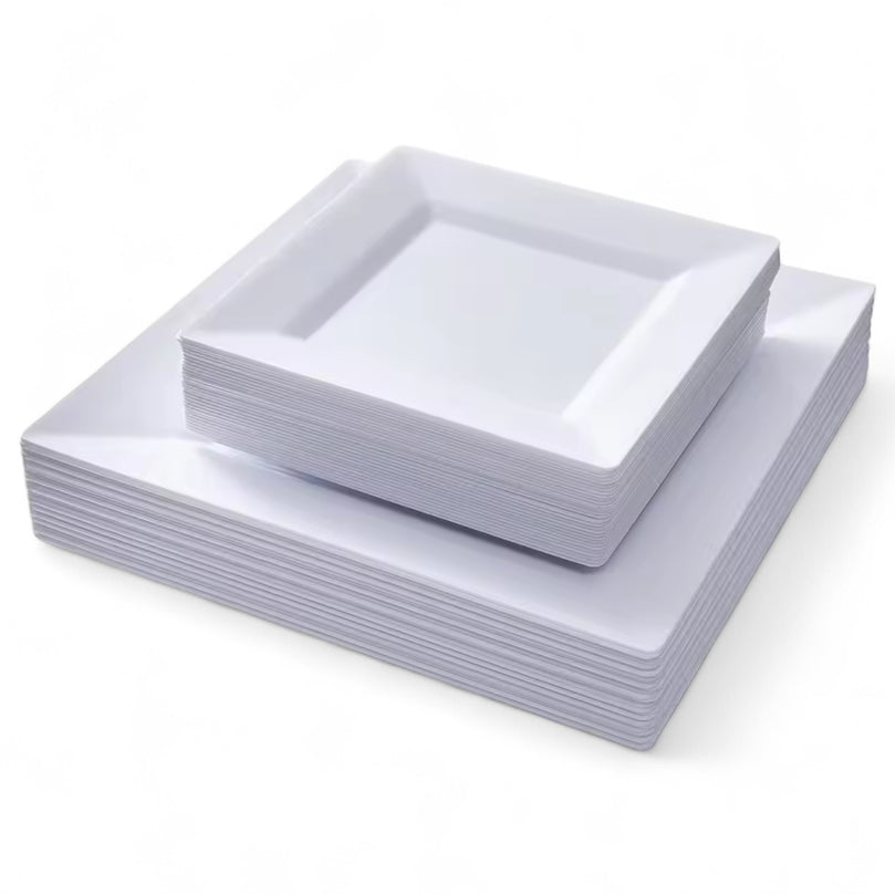 Bliq Square Disposable Plastic Dinning and Dessert Plates 60-Pack