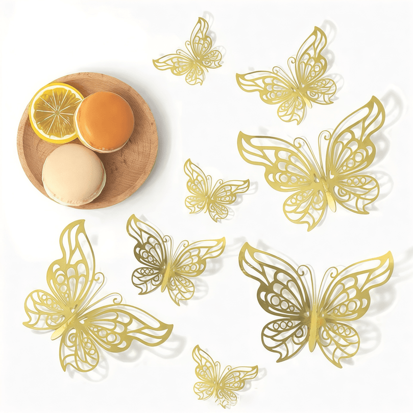 3D Gold Butterflies Wall Craft Decor 12-Pack