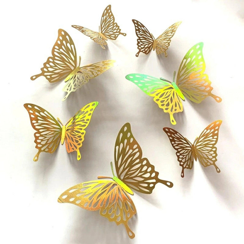 3D Gold Craft Butterflies Kids Room Wall Decor 12-Set