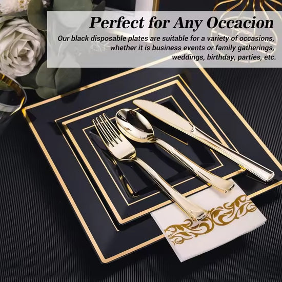 Bliq Square Disposable Plastic Dinning and Dessert Plates 60-Pack