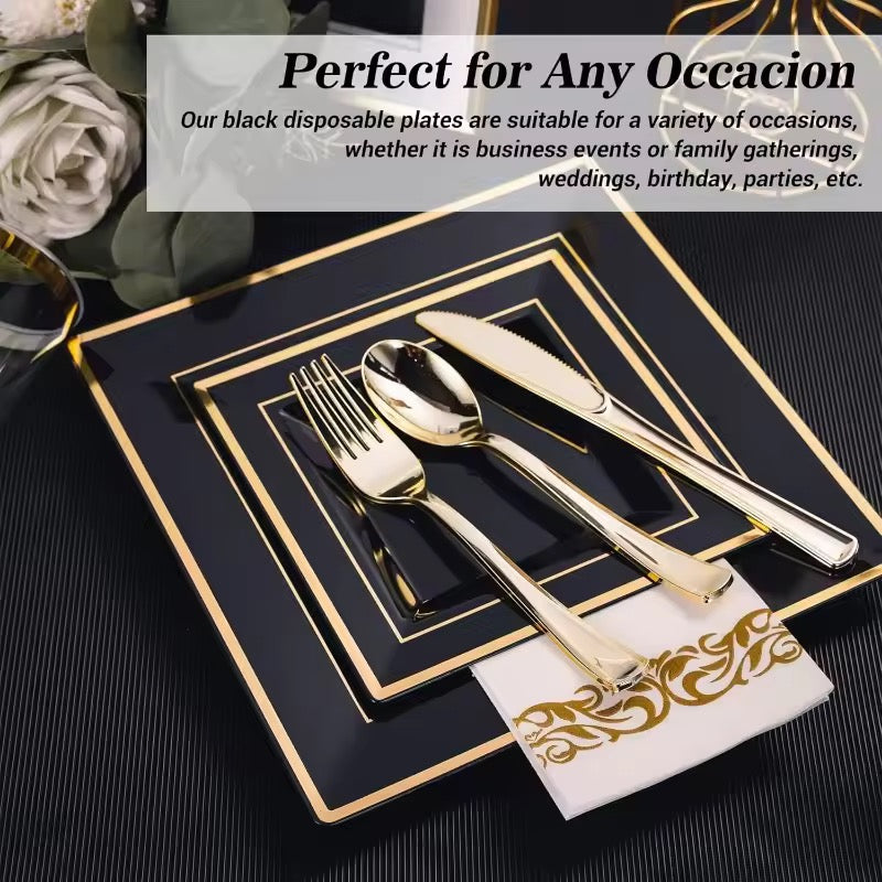 Bliq Square Disposable Plastic Dinning and Dessert Plates 60-Pack