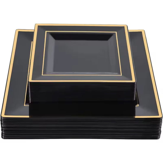 Bliq Square Disposable Plastic Dinning and Dessert Plates 60-Pack
