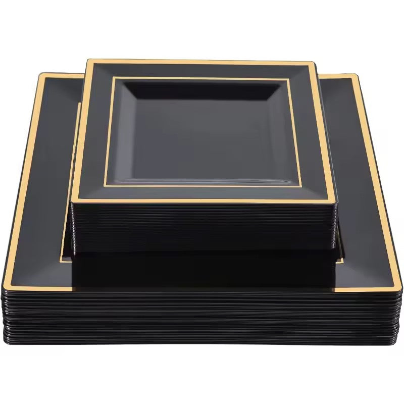 Bliq Square Disposable Plastic Dinning and Dessert Plates 60-Pack