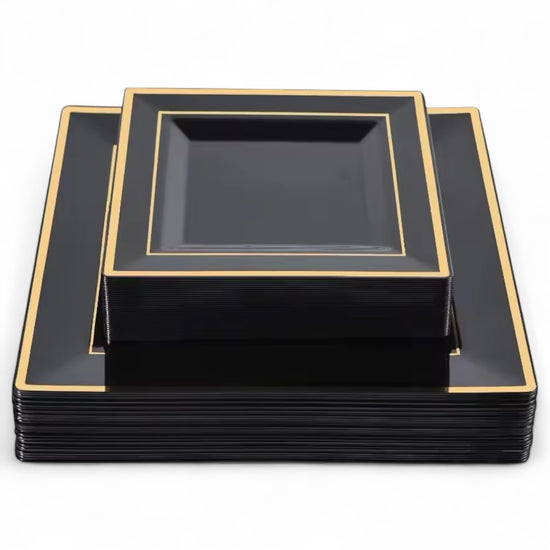 Bliq Square Disposable Plastic Dinning and Dessert Plates 60-Pack