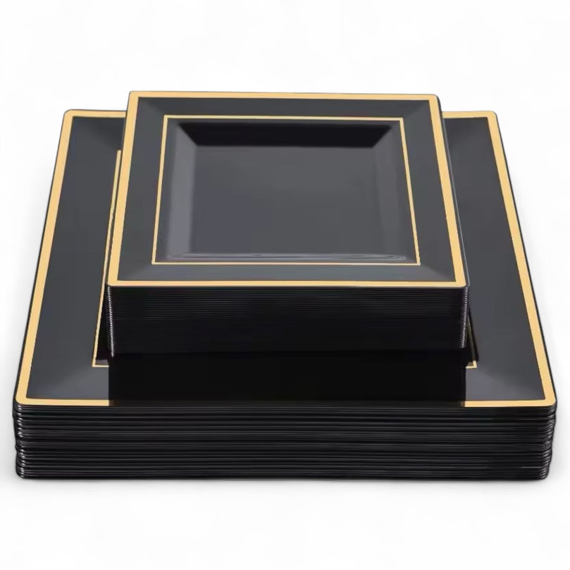 Bliq Square Disposable Plastic Dinning and Dessert Plates 60-Pack