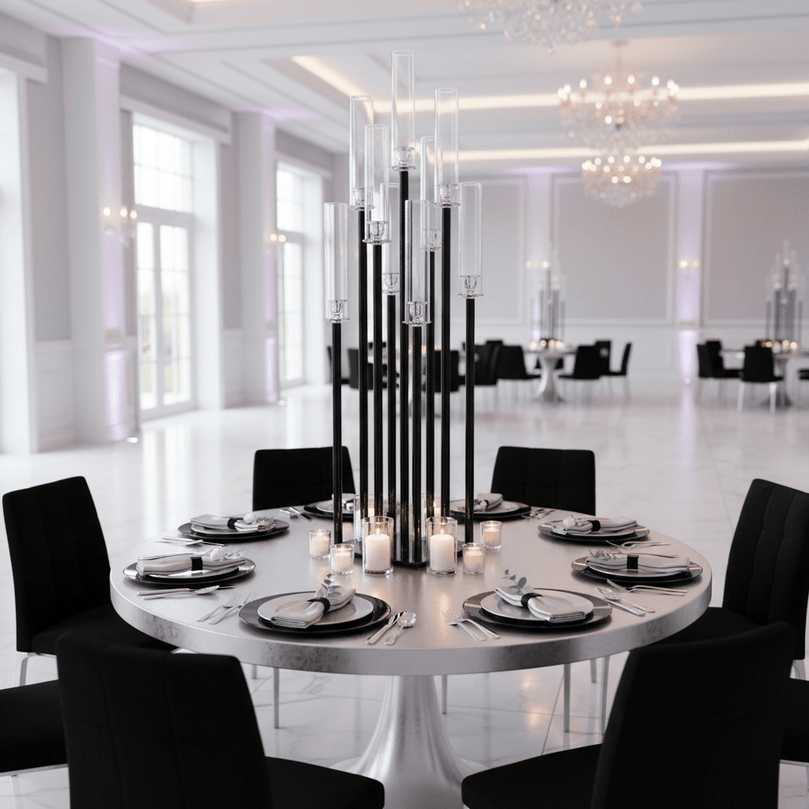 9-Arm Black Candle Holder for Rent