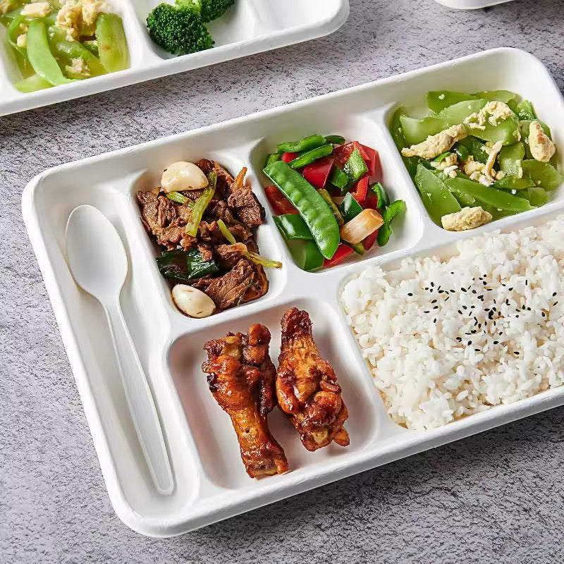 100% Compostable 6 Compartment Plates - Disposable 12.5 Inch 90-Pack