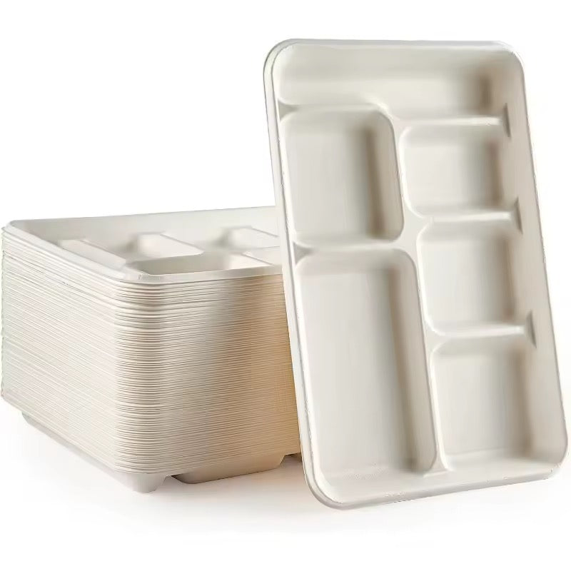 100% Compostable 6 Compartment Plates - Disposable 12.5 Inch 90-Pack