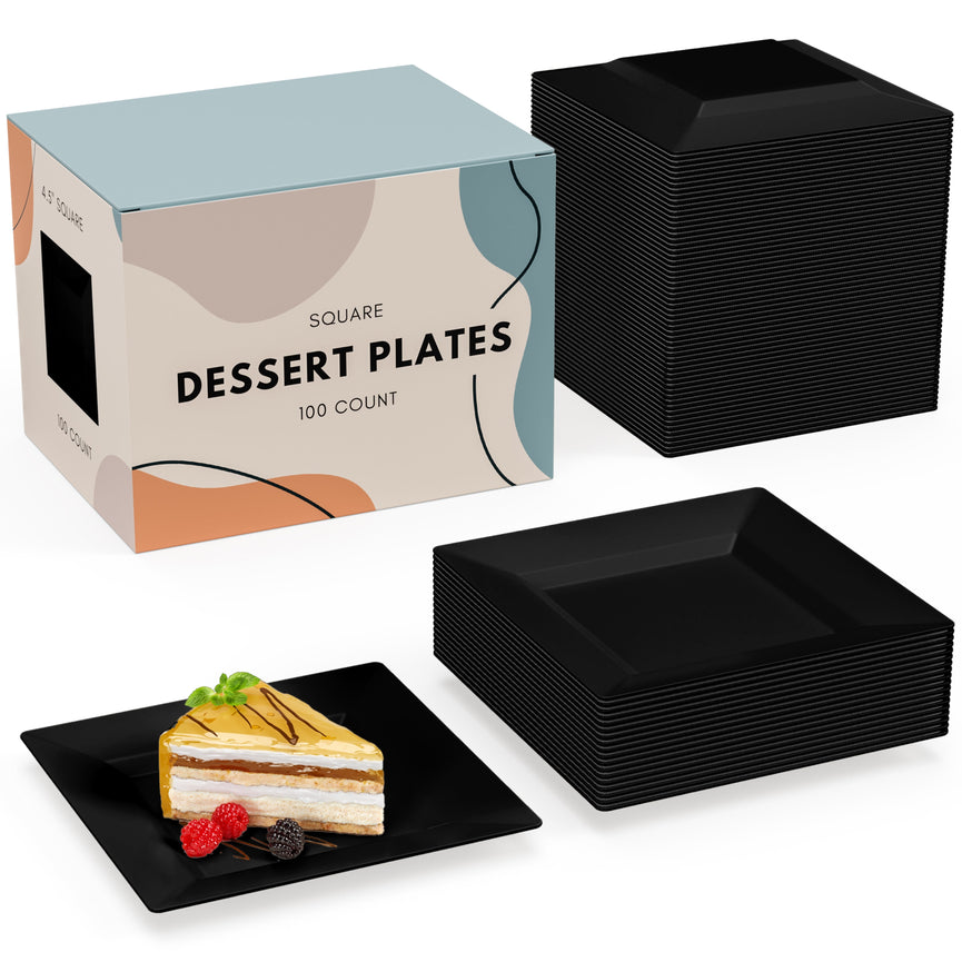 4.5 In. Black Square Plates | 100 Count