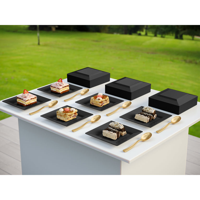 4.5 In. Black Square Plates | 100 Count