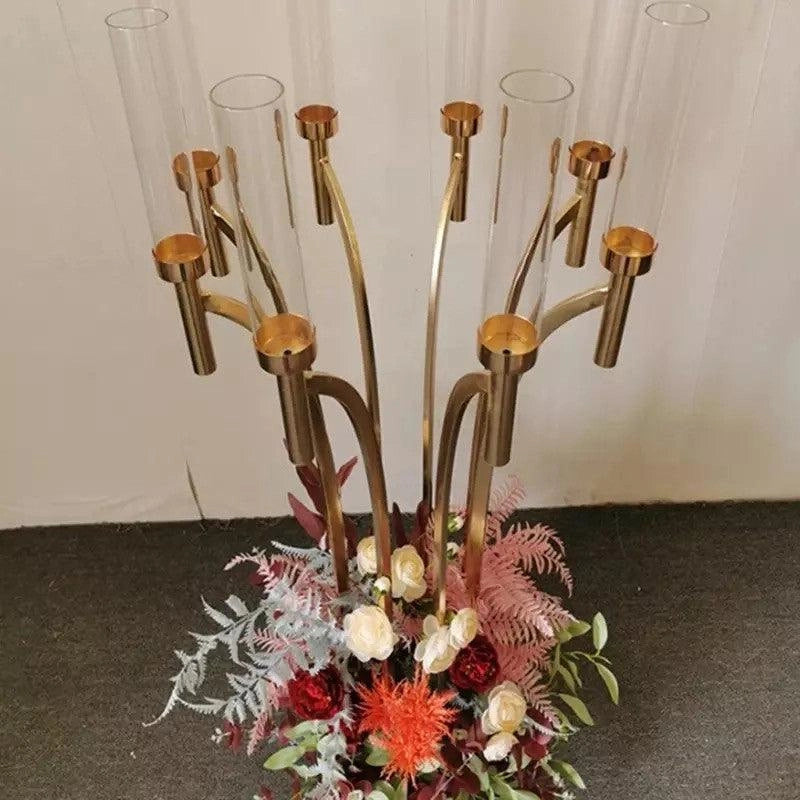 Petal Wedding Centerpiece Decor | 8-Arm Gold Candle Holder