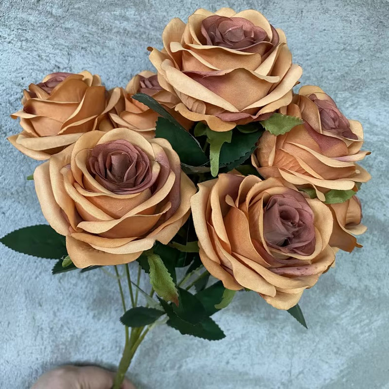 9-Head Artificial Rose Flower Bouquet for DIY Arrangements