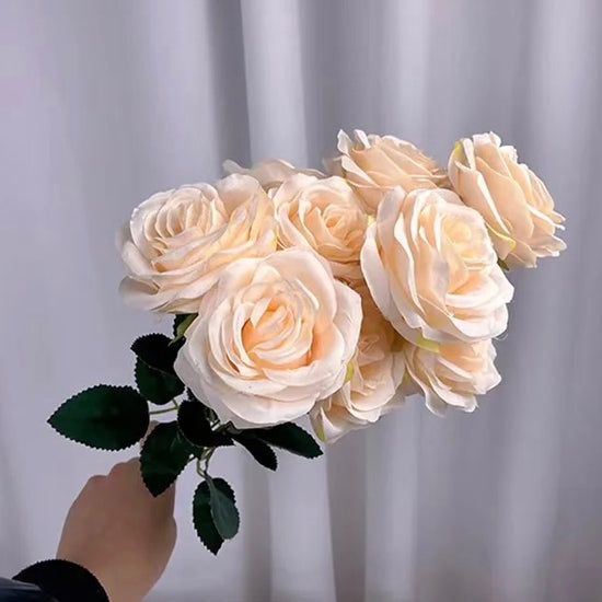 9-Head Artificial Rose Flower Bouquet for DIY Arrangements