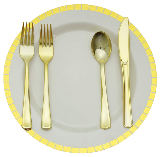 9 In. Cream/Gold Slit Design Plates | 10 Count