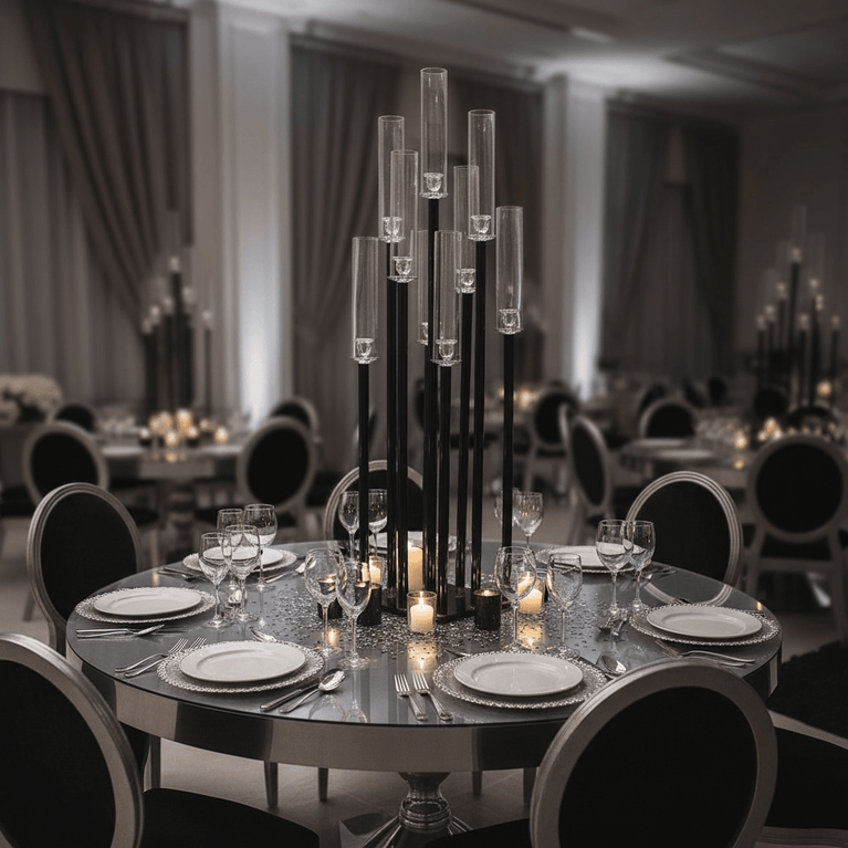 9-Arm Black Candle Holder for Rent