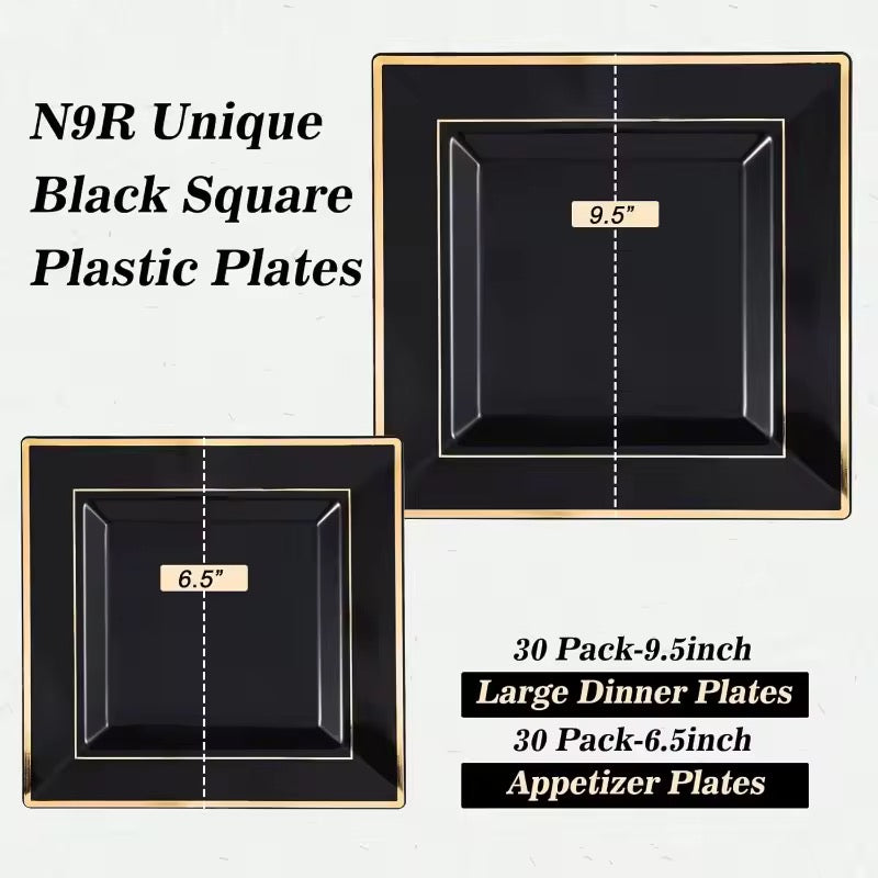 Bliq Square Disposable Plastic Dinning and Dessert Plates 60-Pack