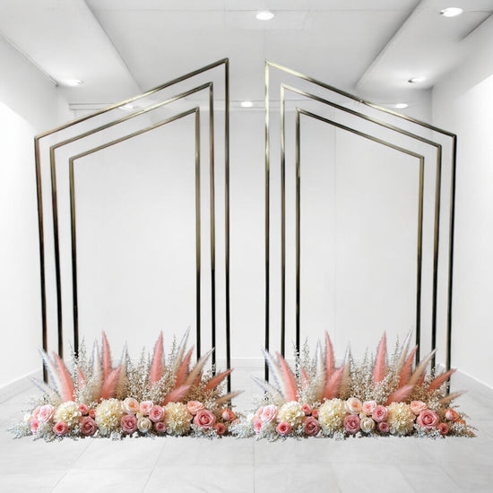 Angled Wedding Arch - Shiny Gold Backdrop Set For Decor