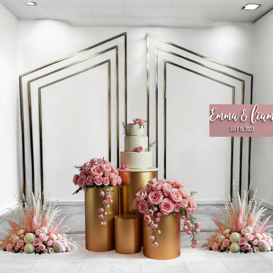 Angled Wedding Arch - Shiny Gold Backdrop Set For Decor