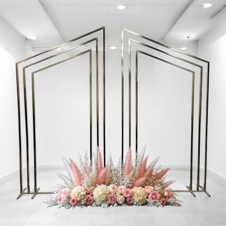 Angled Wedding Arch - Shiny Gold Backdrop Set For Decor