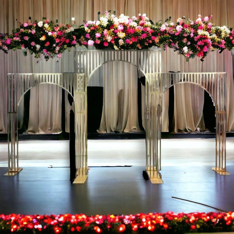 Arched Shiny Gold Tubed Wedding Backdrop Stands - Décor Maniacs