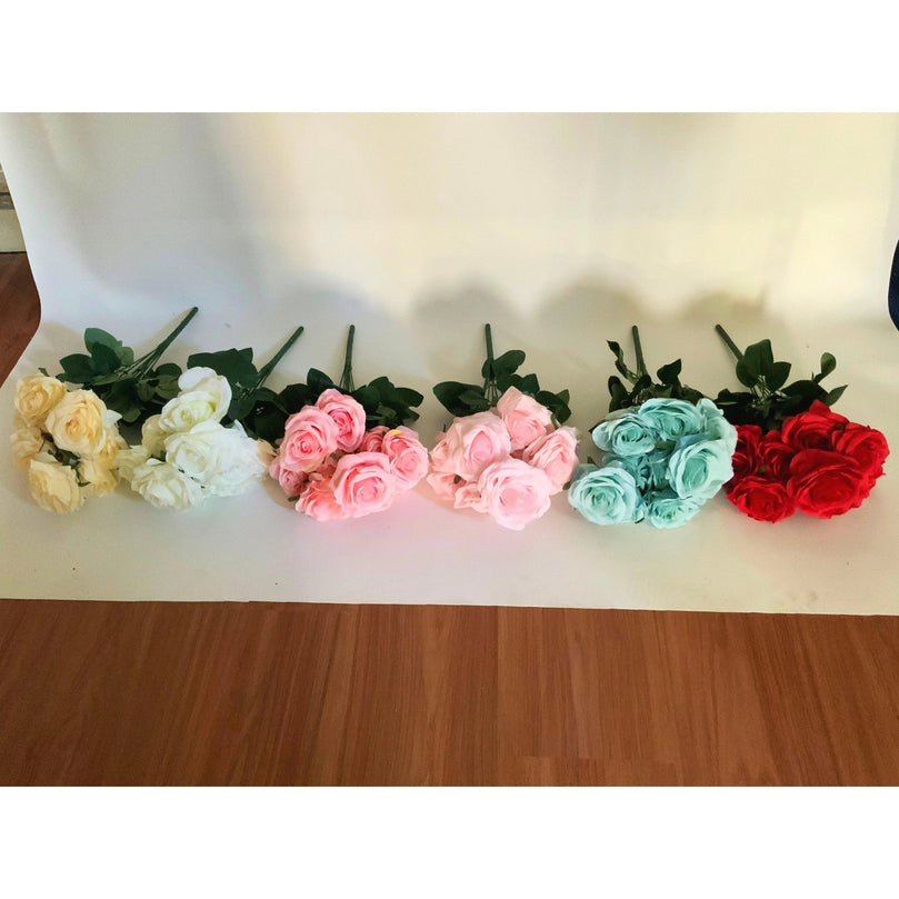 Artificial Silk 10 Heads Rose Bouquet Flowers - Décor Maniacs