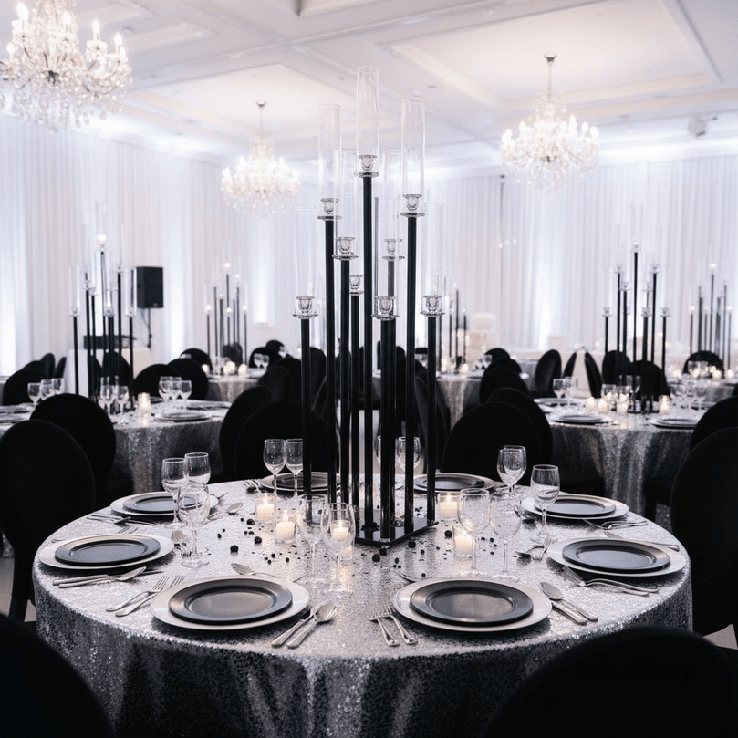 9-Arm Black Candle Holder for Rent