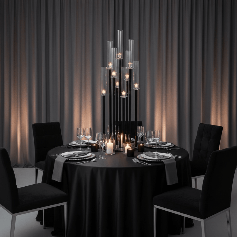 9-Arm Black Candle Holder for Rent