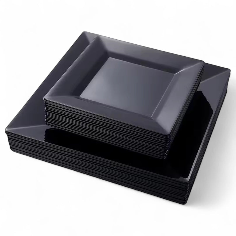 Bliq Square Disposable Plastic Dinning and Dessert Plates 60-Pack